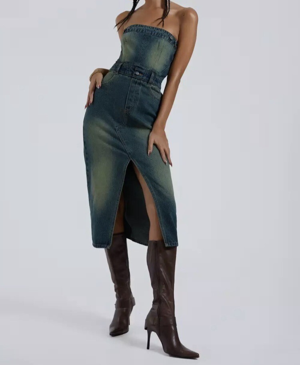 NWT Jaded London Denim Strapless Midi Dress 2 In 1 Zip Off Bandeau Corset Size 0